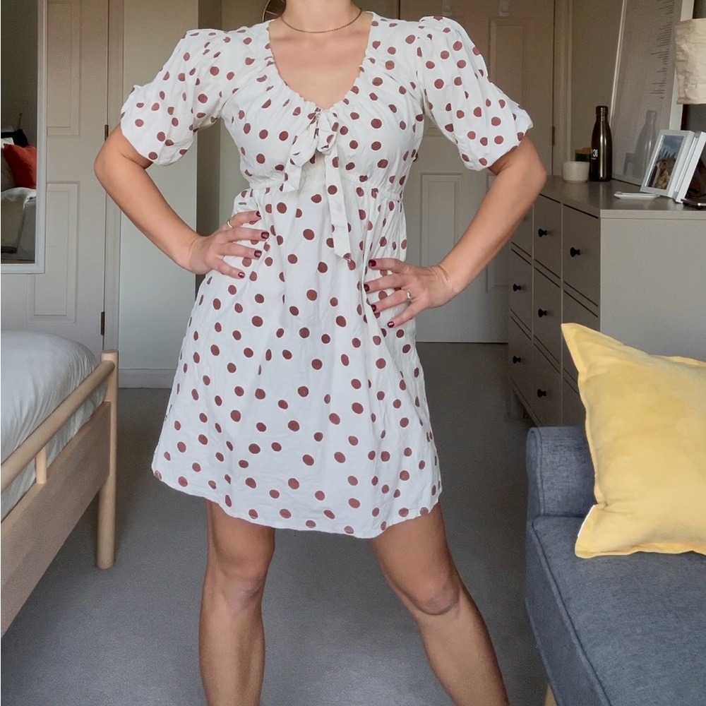Elegant White Polka Dot Mini Dress